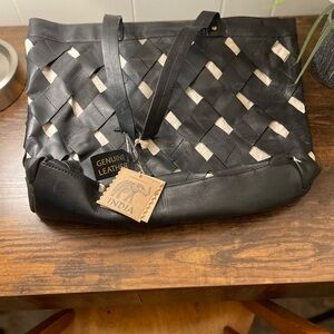 Black and White Leather Tote